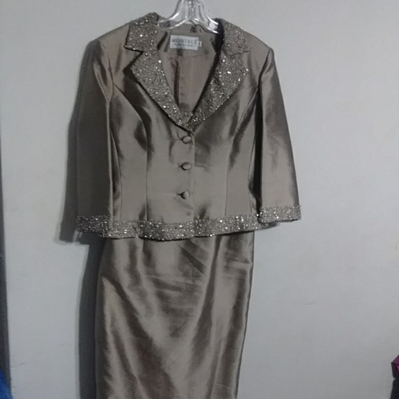 Gorgeous, taupe colored, formal two piece suit! - Picture 2 of 7